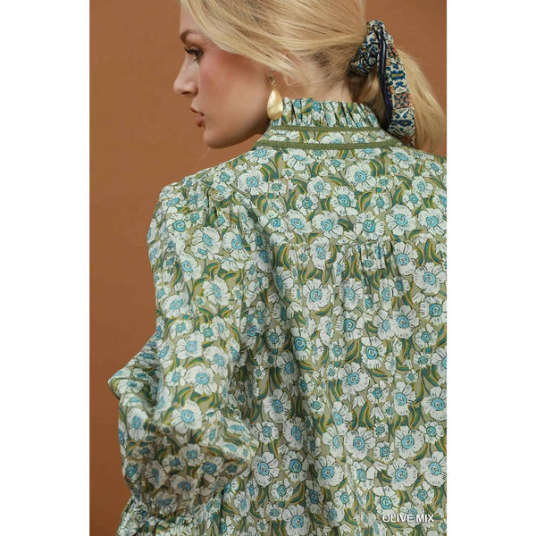 Floral Print Mandarin Collar Blouse