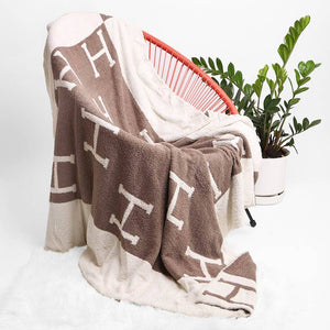 Monogram H Patterned Reversible Throw Blanket