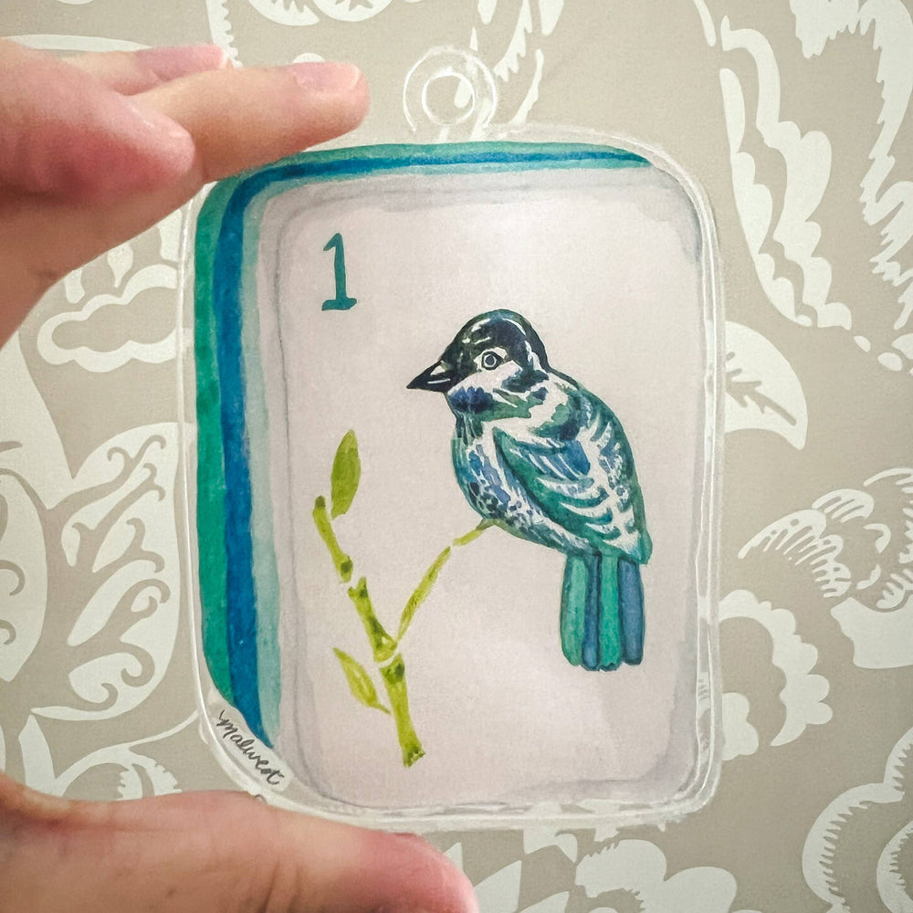 Bird Bam Mahjong Tile Watercolor Acrylic Ornament