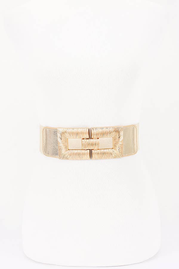 Wide Elastic Waist Belt with Textured Metal Buckle