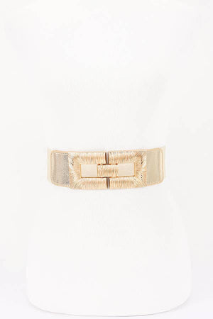 Wide Elastic Waist Belt with Textured Metal Buckle