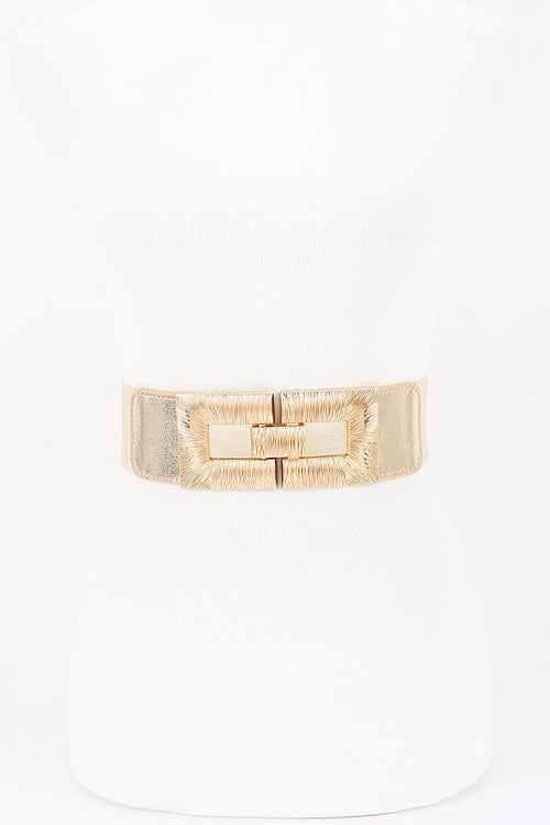 Wide Elastic Waist Belt with Textured Metal Buckle