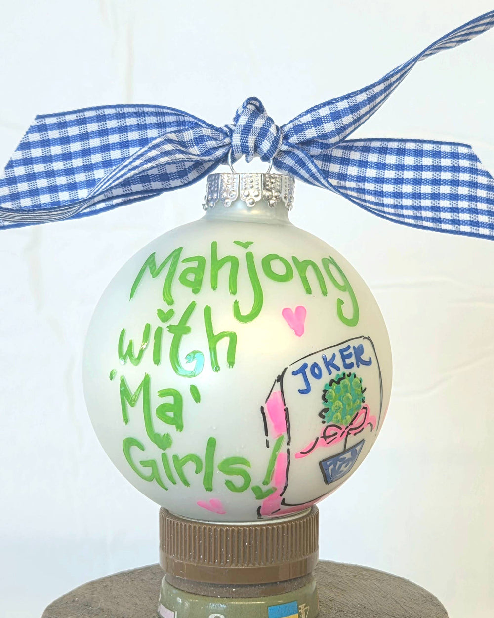 Ma Girls hand painted glass ornament