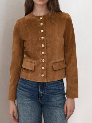 Suede Single Button Crop Coat Mid Heavy Brown