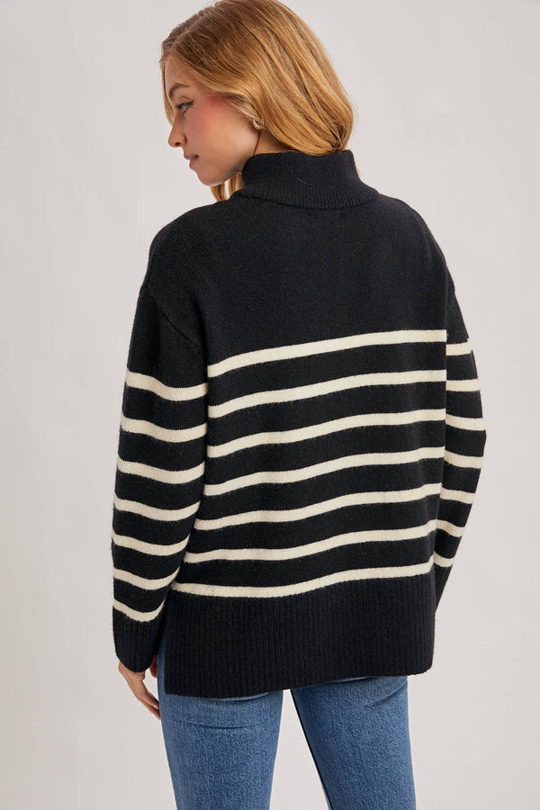 Black/White Quarter Zip UP Striped Pullover