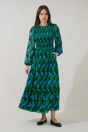 Mona Lagoon Smocked Maxi Dress