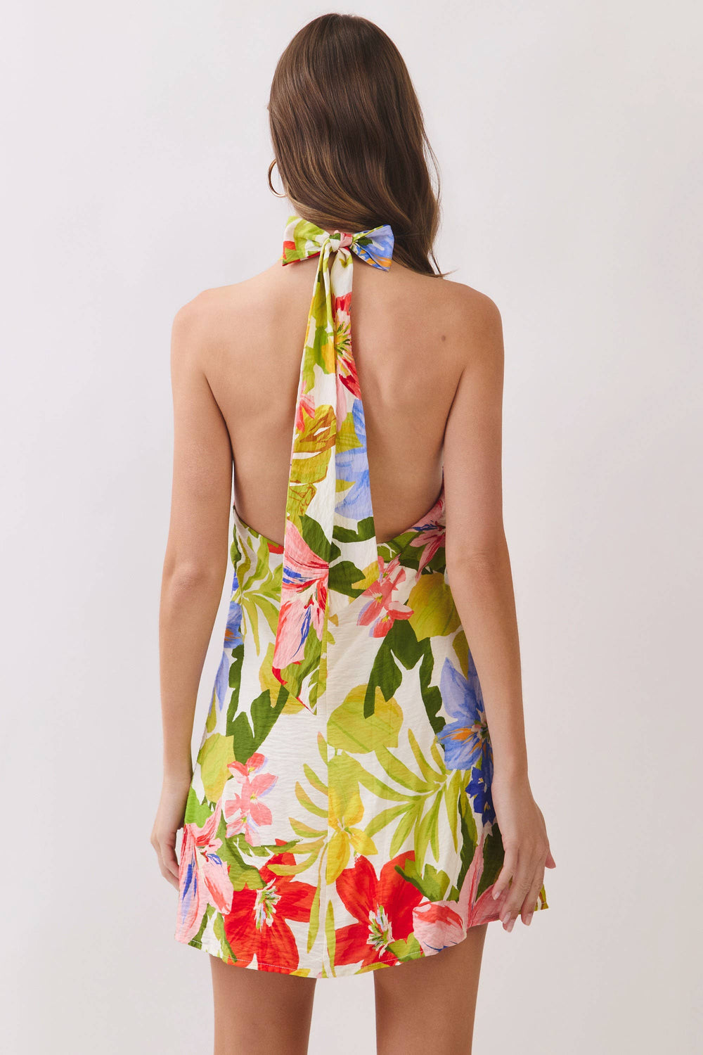 Tropical Floral Print Halter Mini Dress