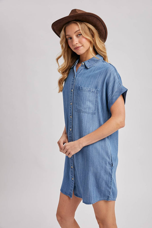 DENIM BUTTON DOWN SHIRT DRESS