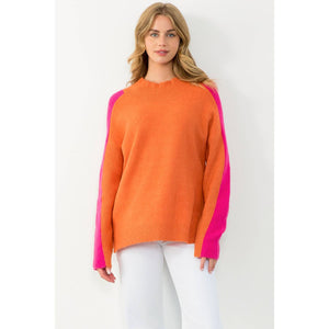 Orange/Hot Pink Colorblock Sleeve Sweater