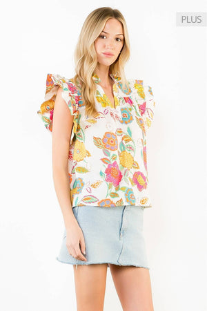Ruffle Sleeves Floral Pattern Top