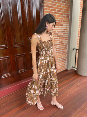 Emma Bow Maxi Dress | Brown Chinoiserie