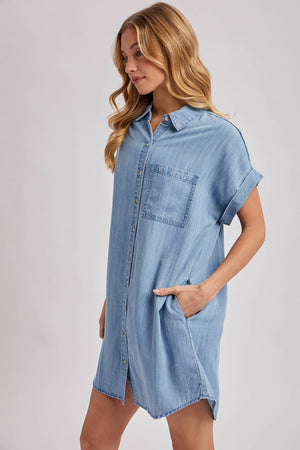 DENIM BUTTON DOWN SHIRT DRESS