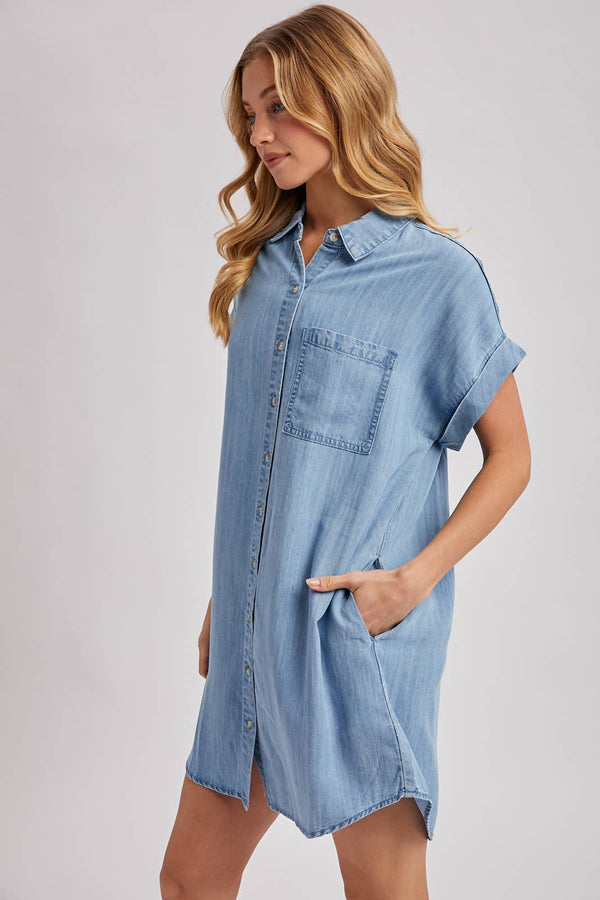 DENIM BUTTON DOWN SHIRT DRESS