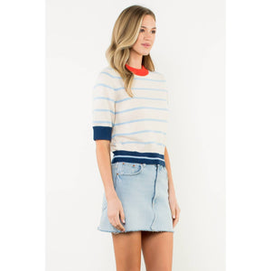 Colorblock Rib Trim Striped Knit Top