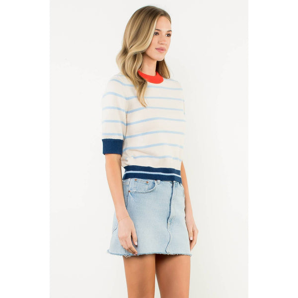 Colorblock Rib Trim Striped Knit Top