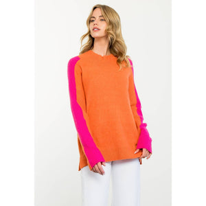 Orange/Hot Pink Colorblock Sleeve Sweater