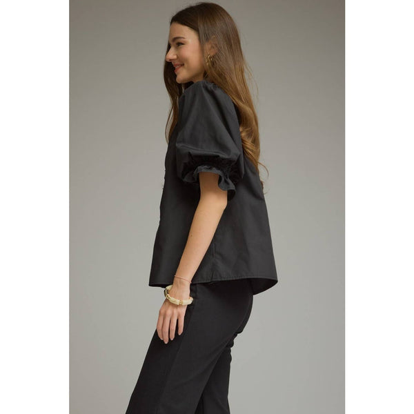 Solid short puff sleeve top