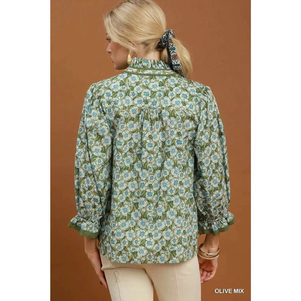 Floral Print Mandarin Collar Blouse