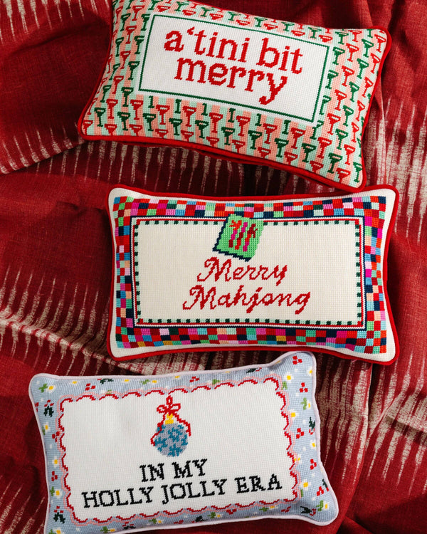 Merry Mahjong Needlepoint Pillow