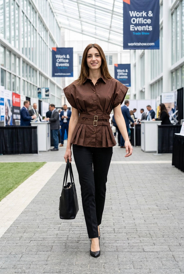 Double Belt Peplum Shirt Top