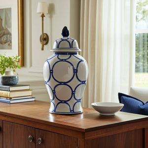 Ceramic Classic Links Decorative Temple Jar - Blue, 18 in.