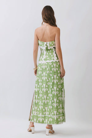 Abstract Print Ric Rac Strapless Dress