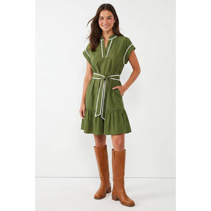 Short Sleeve Contrast Piping Mini Dress