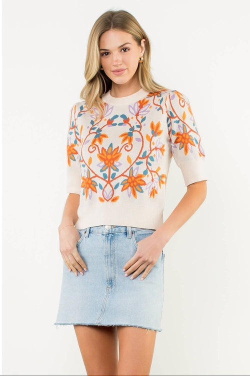 Short Sleeve Floral Knit Top