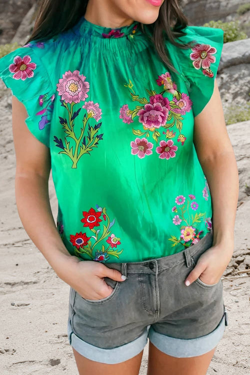 Chic Floral Mock Neck Blouse