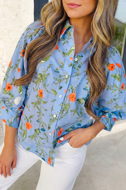 Floral Print Button Shirt Top