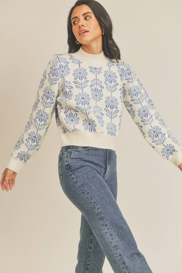 Floral Pattern Knit Sweater