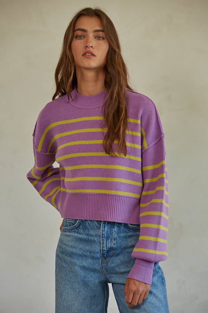 Knit Sweater Striped Crop Pullover