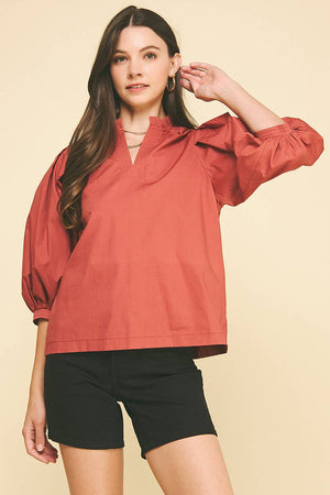 Ruffle Mock Neck Poplin Blouse