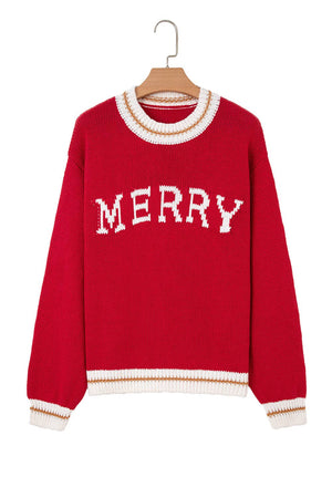 Merry Color Block Drop Shoulder Christmas Sweater