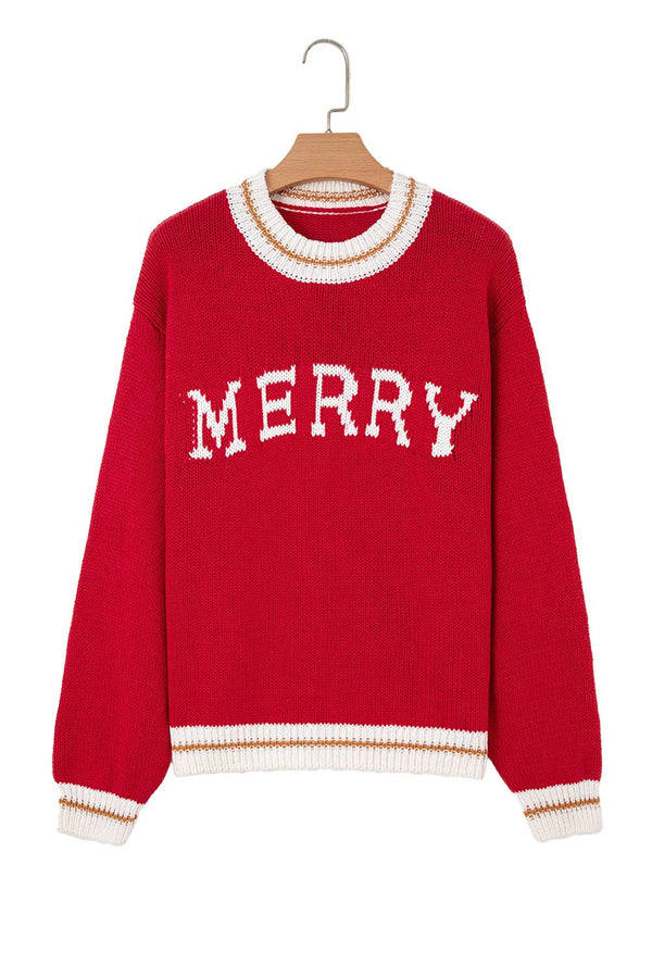 Merry Color Block Drop Shoulder Christmas Sweater