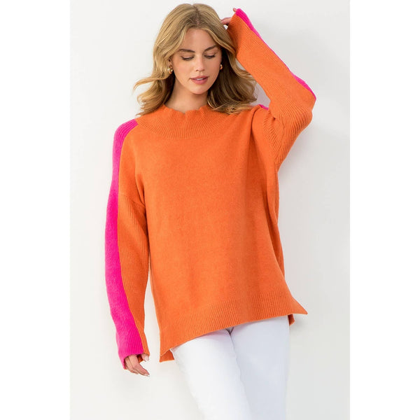 Orange/Hot Pink Colorblock Sleeve Sweater
