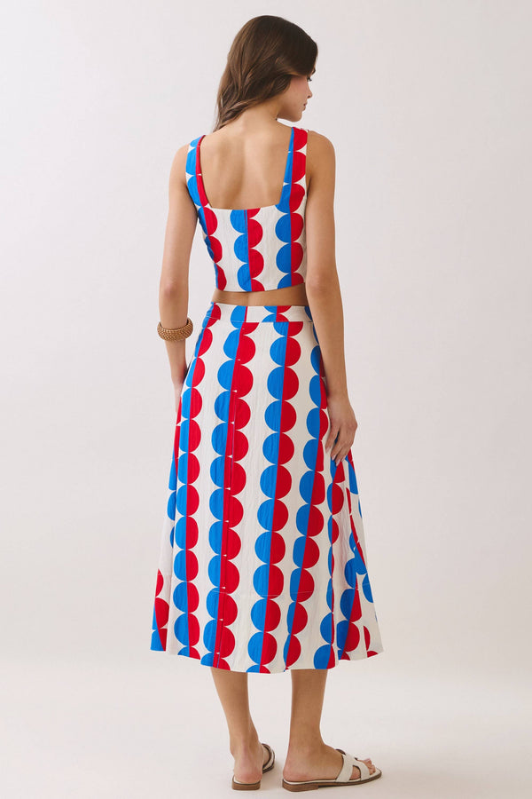 Retro Print Crop Top & Midi Skirt Set