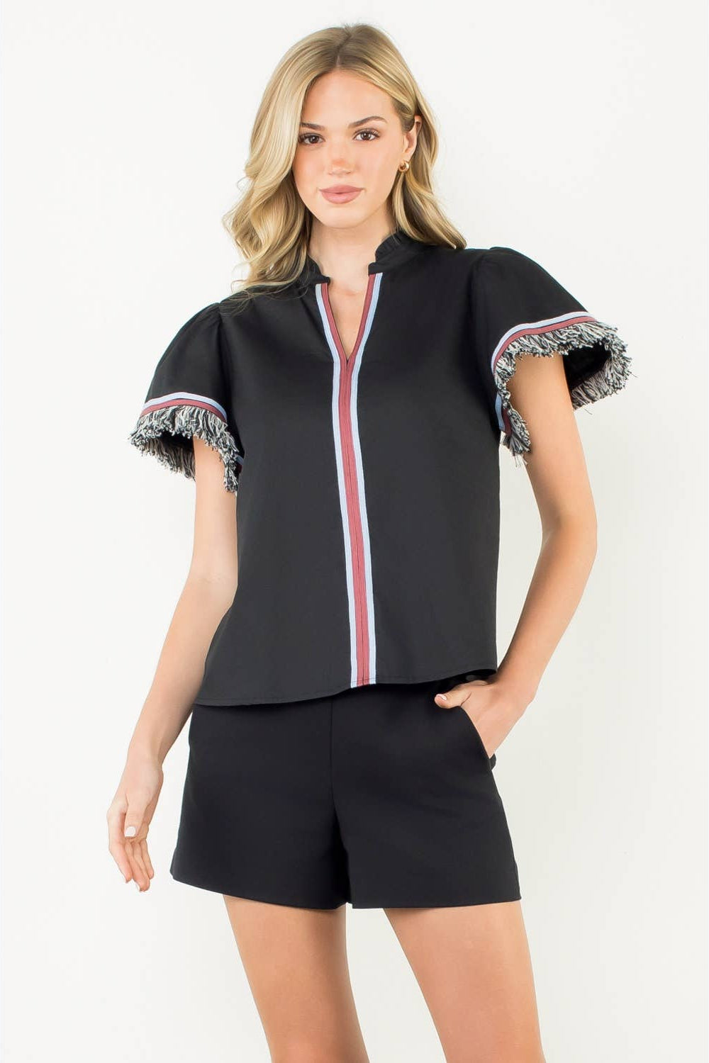 Fringe Detail Short Sleeve Top