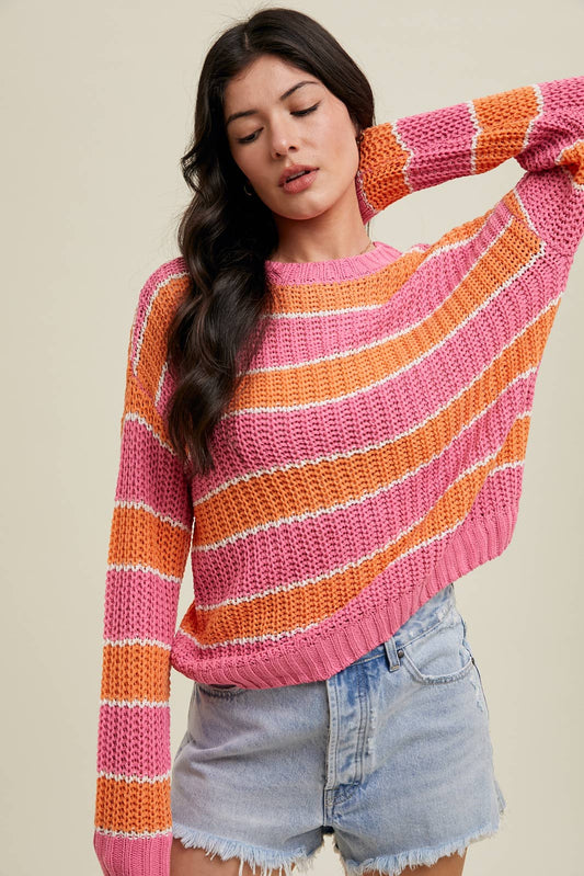 Multi-Striped Crochet Sweater