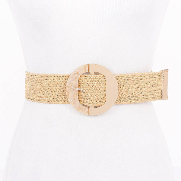 Straw Marble Metal Buckle Stretch Belt