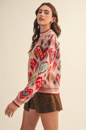 Heart pattern pullover sweater