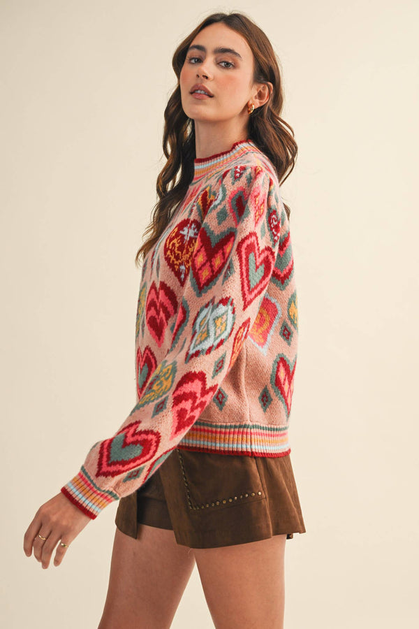 Heart pattern pullover sweater