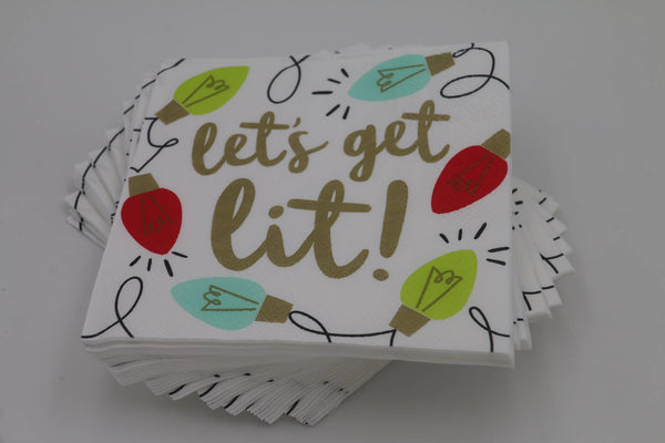 Funny Christmas Cocktail Napkins | Let's Get Lit - 20ct