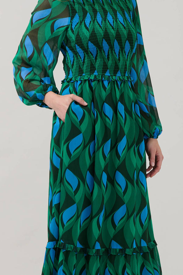 Mona Lagoon Smocked Maxi Dress