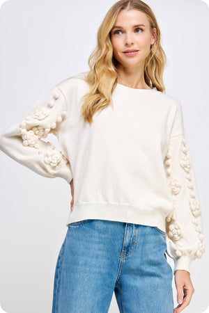Flower Corsage Knitted Sweater