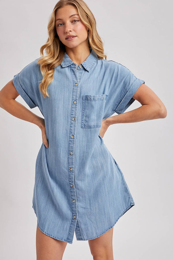 DENIM BUTTON DOWN SHIRT DRESS