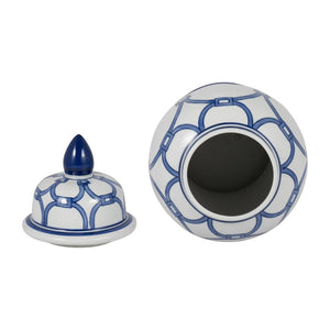 Ceramic Links Lidded Decorative Temple Jar - Blue, 14 in.