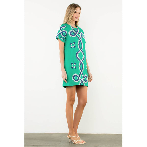 Embroidered Short Sleeve Mini Dress
