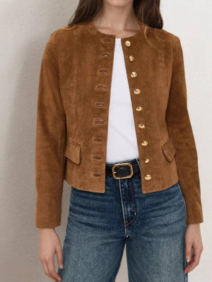 Suede Single Button Crop Coat Mid Heavy Brown