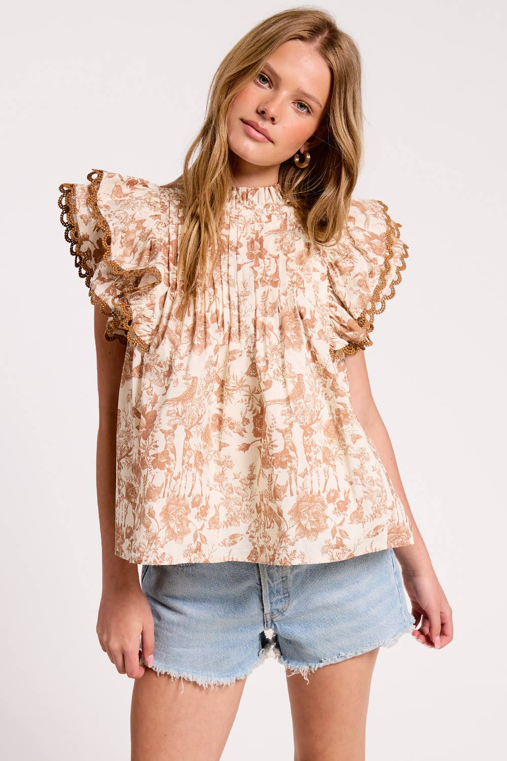 Toile Shoulder Ruffle Blouse